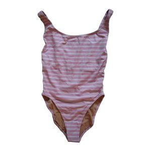 JCrew $118 Lace-up back one-piece swimsuit in stripe 0 Crisp Blossom Ivory J1814